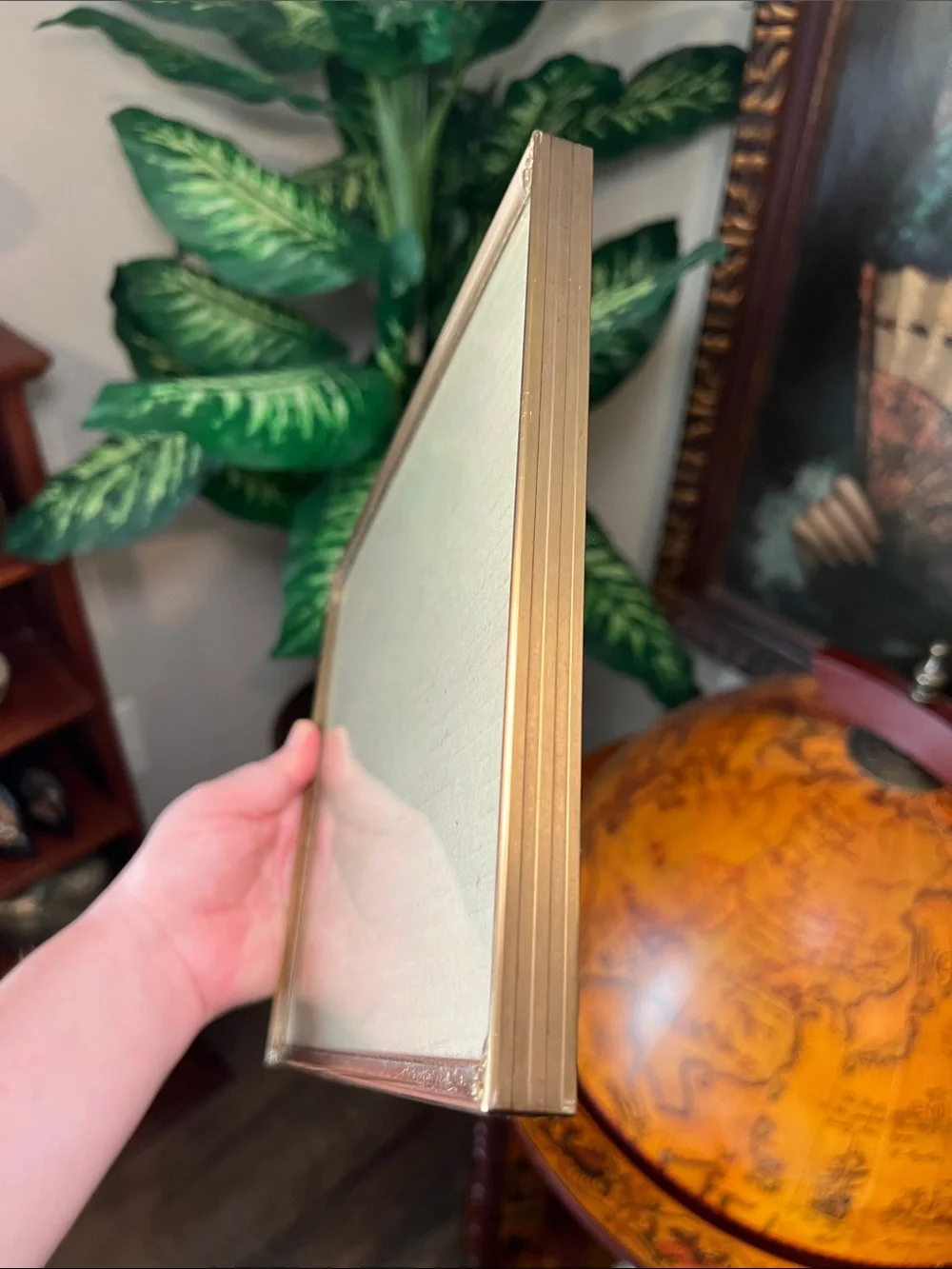 Vintage Mid-Century Modern Brass Metal Snapdragon Velvet Back Picture Frame